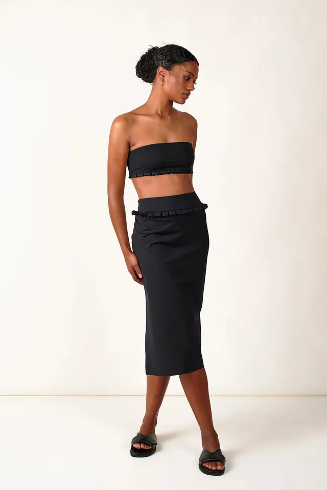 mymarini-skirt-bleistiftrock-knielang-high-waist-schwarz-plissee image 1