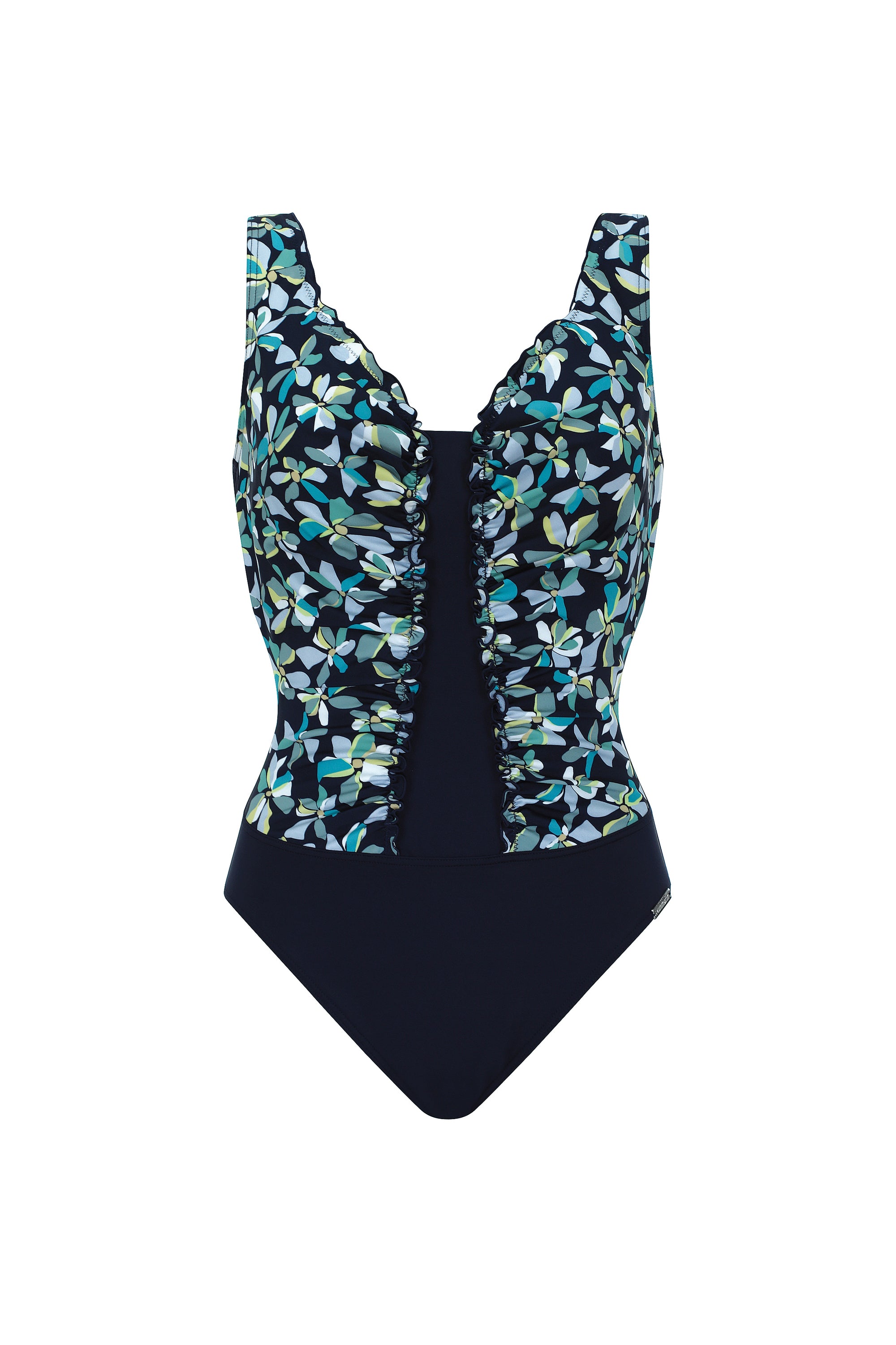 sunmarin-deep-flora-swimsuit-navy-badeanzug-mit-bl-tterprint-und-raffung image 4