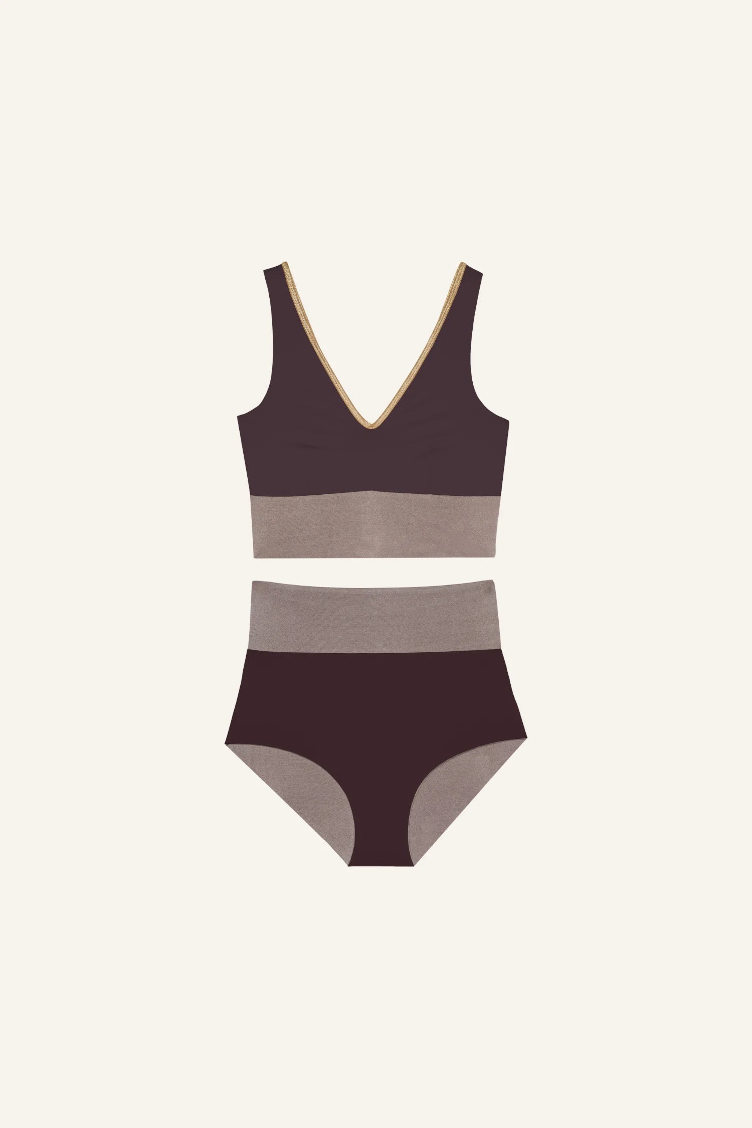 mymarini-yoga-set-shimmer-brown-bikini-set-v-neck-highwaist image 1