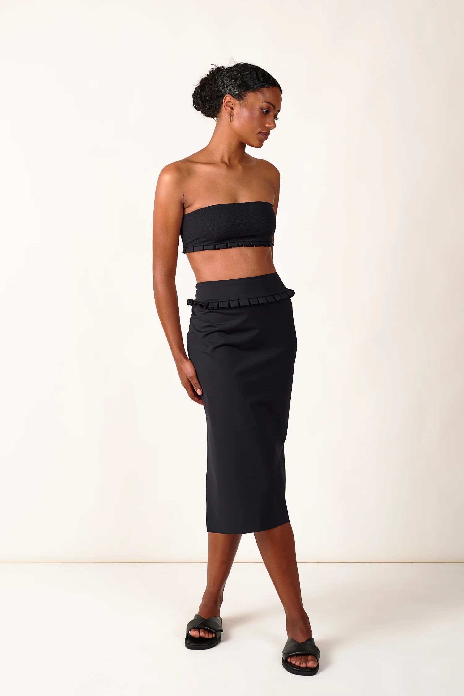 mymarini-skirt-bleistiftrock-knielang-high-waist-schwarz-plissee image 1