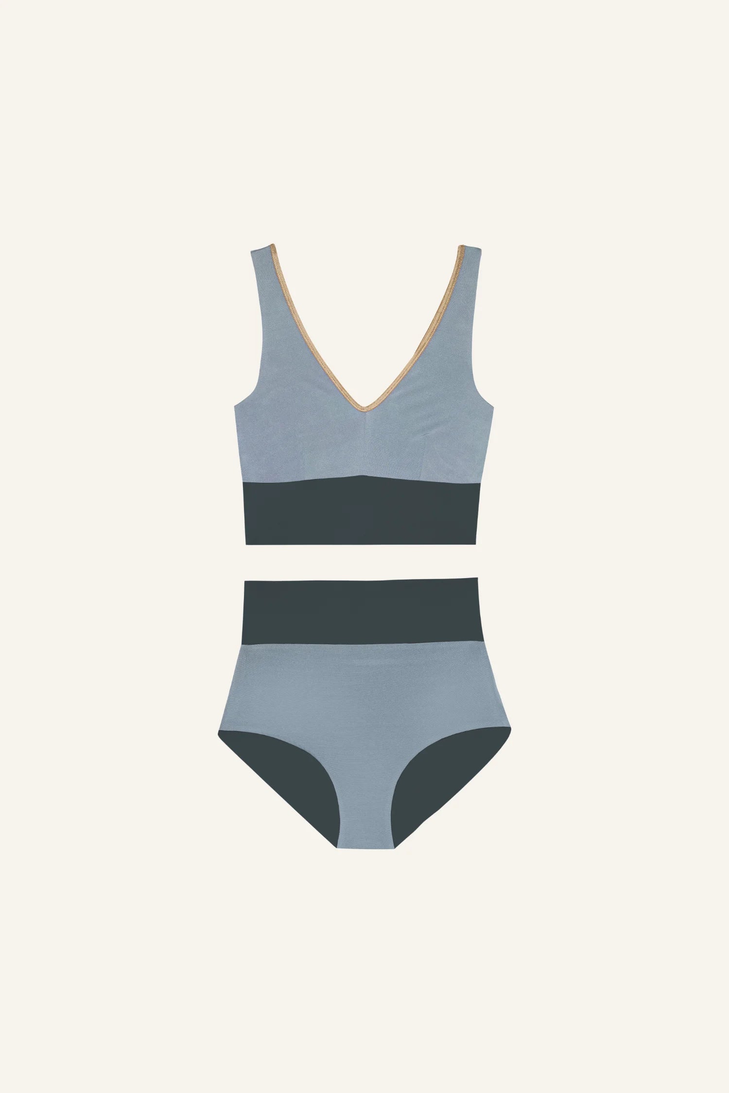 mymarini-yoga-set-crystal-grey-bikini-set-mit-v-neck-top-und-high-waist-surf-sho image 1