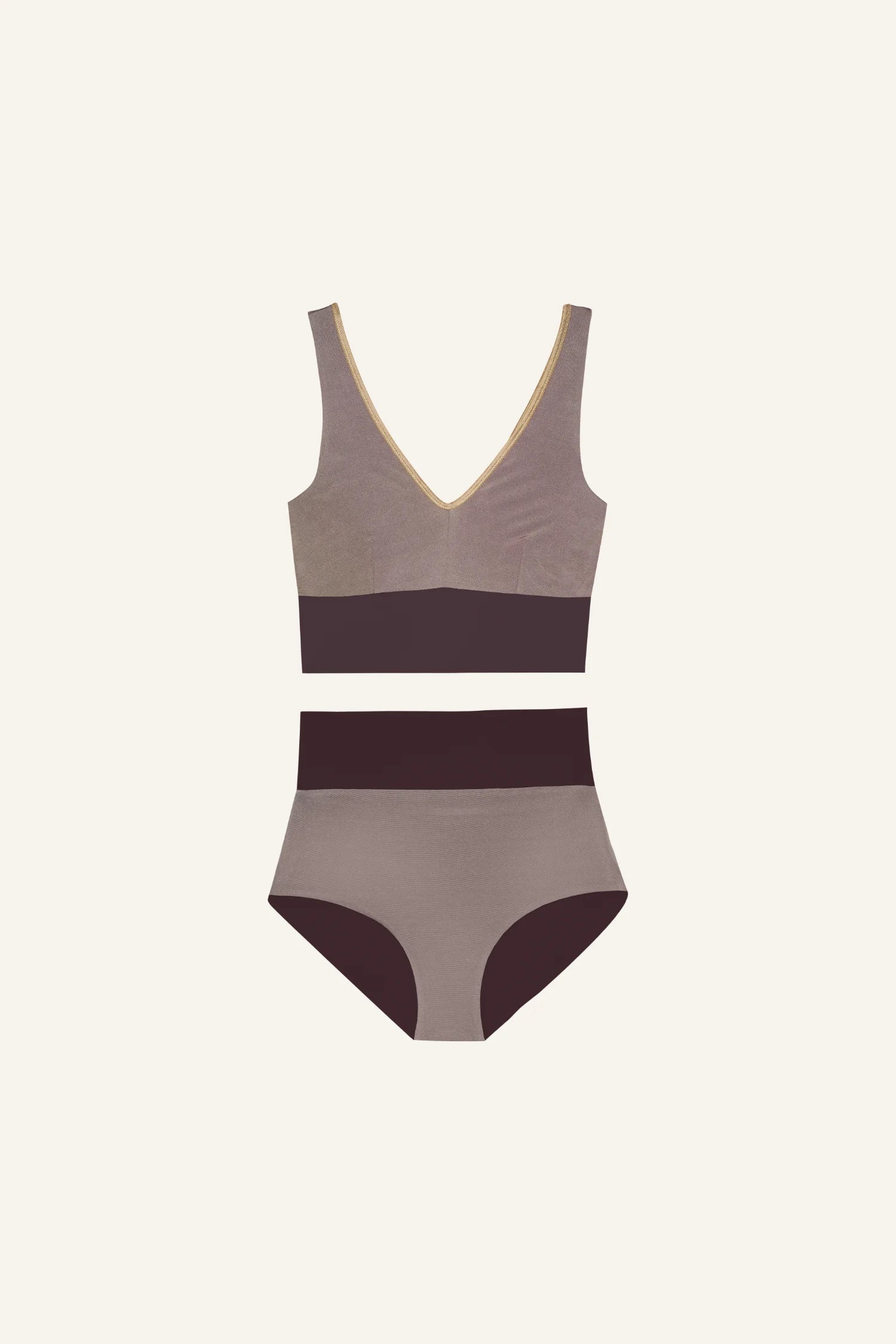 mymarini-yoga-set-shimmer-brown-bikini-set-v-neck-highwaist image 2