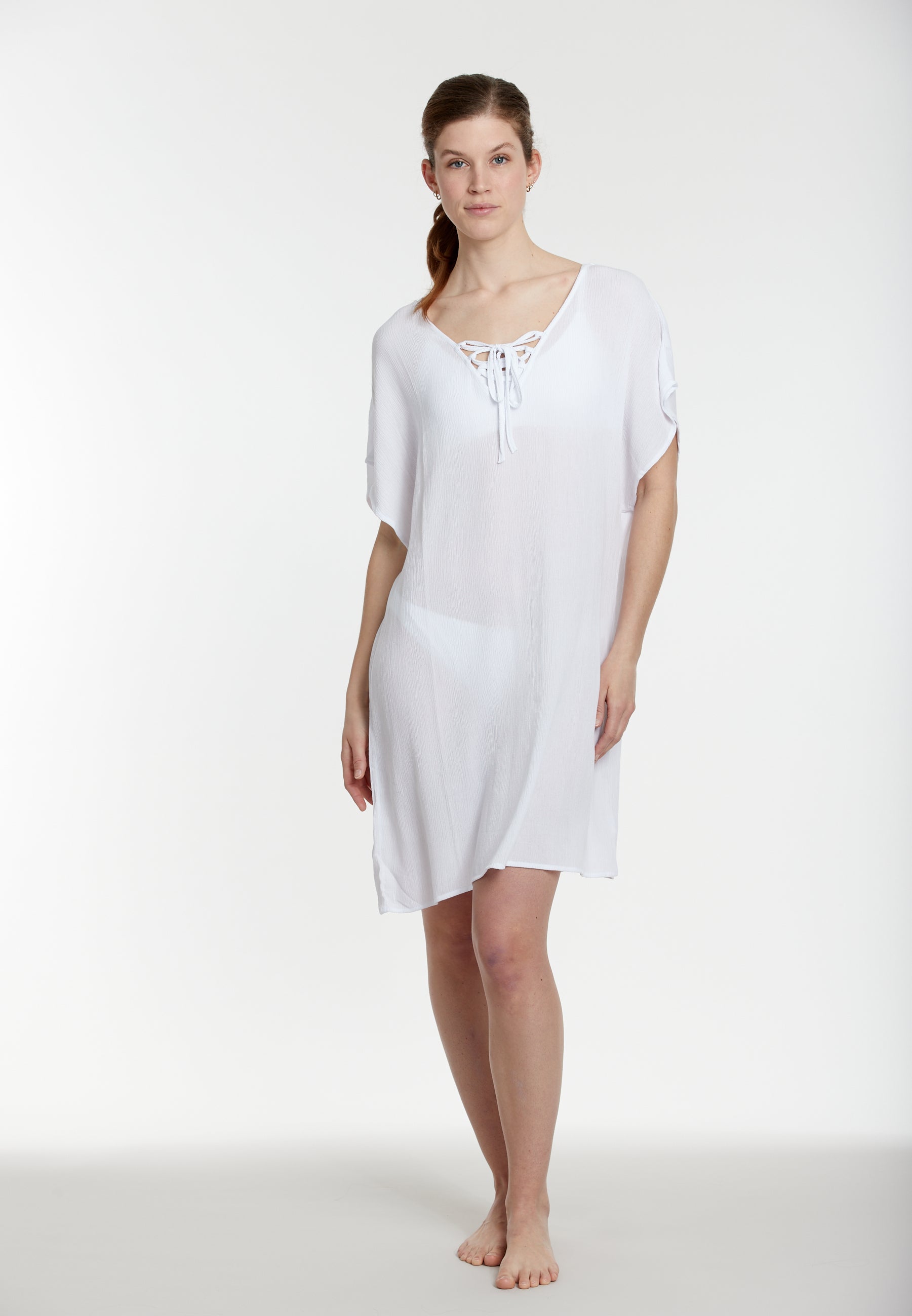 sunmarin-solid-lacing-dress-tunika-kleid-cover-up-mit-schn-rung image 1
