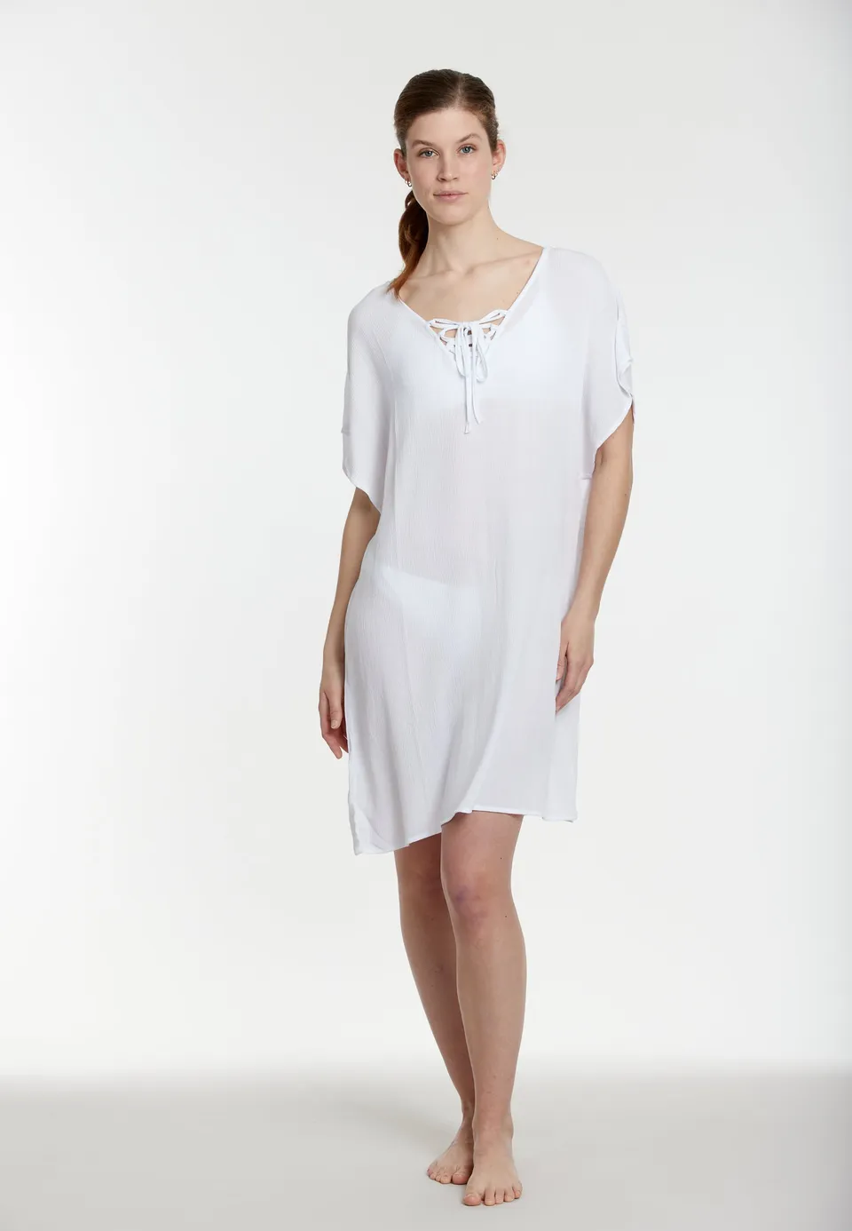 sunmarin-solid-lacing-dress-tunika-kleid-cover-up-mit-schn-rung image 1