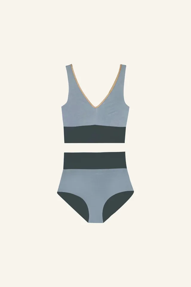mymarini-yoga-set-crystal-grey-bikini-set-mit-v-neck-top-und-high-waist-surf-sho image 1