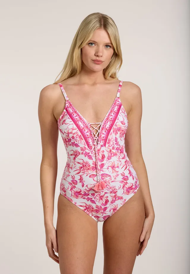 olympia-hibiscus-bloom-lacing-swimsuit-badeanzug-floral-mit-schn-rung image 1