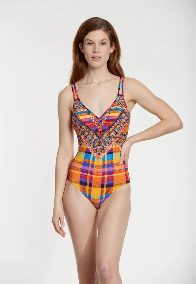 sunflair-ethno-check-badeanzug-mit-softschalen image 1