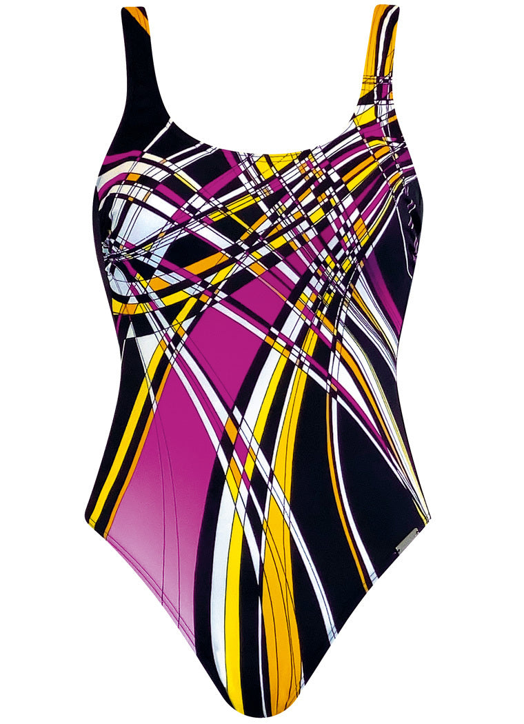 sunmarin-vibrant-orbit-swimsuit-badeanzug-mit-mesh-print-magenta-gelb image 6