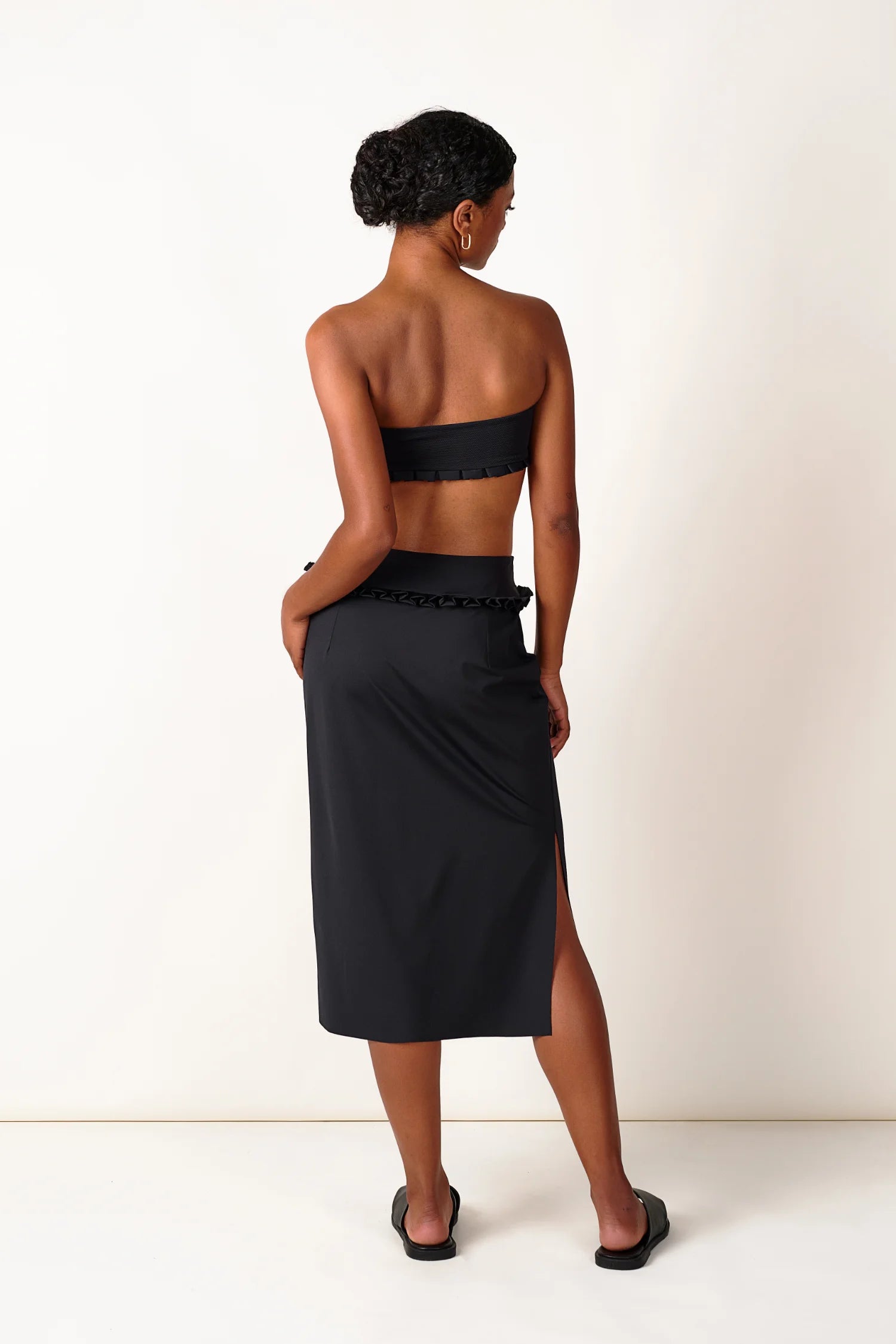 mymarini-skirt-bleistiftrock-knielang-high-waist-schwarz-plissee image 2