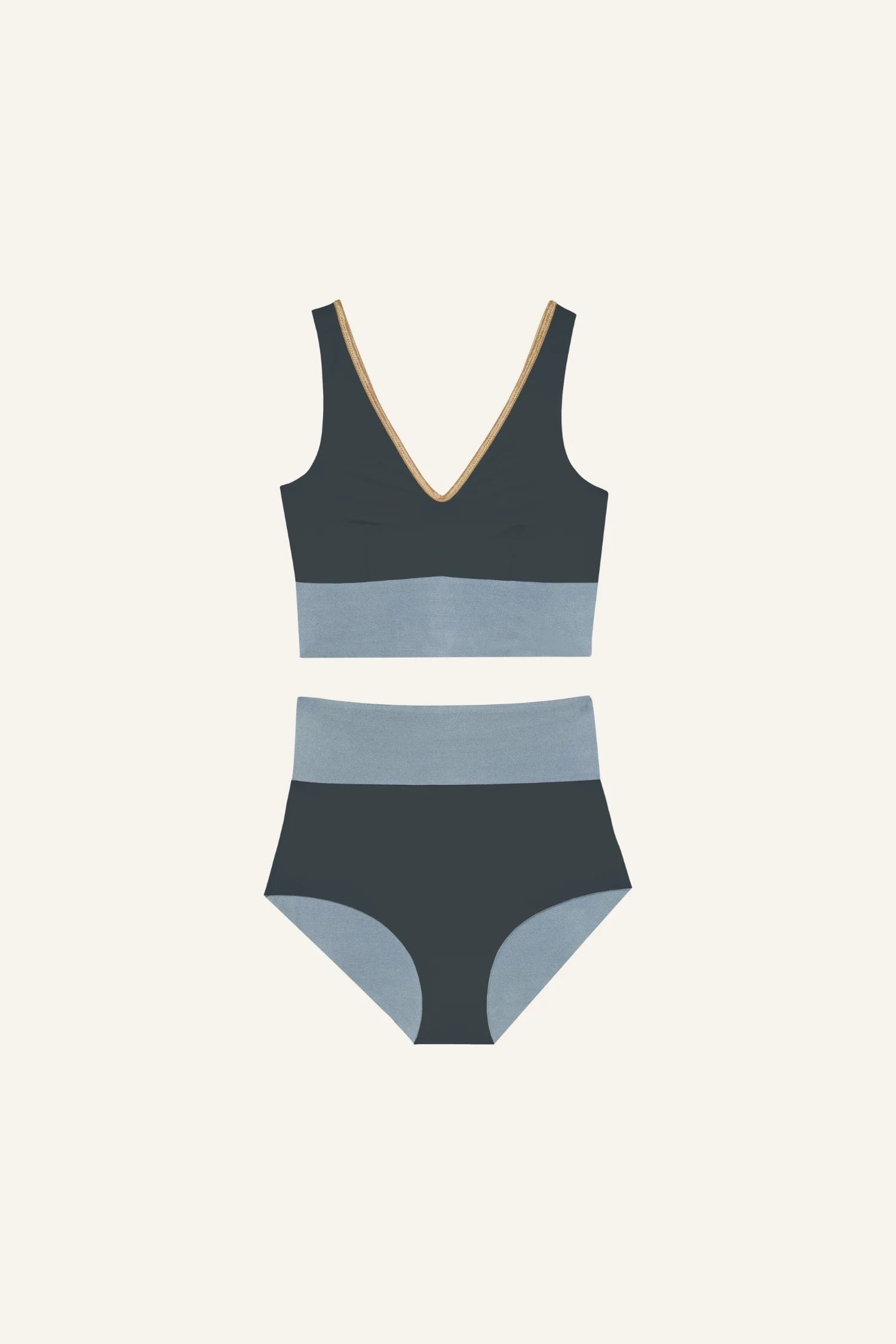 mymarini-yoga-set-crystal-grey-bikini-set-mit-v-neck-top-und-high-waist-surf-sho image 2